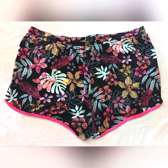 3/10 Tropical Stretchy Shorts XXL 2X Black White Pink - Picture 2 of 3